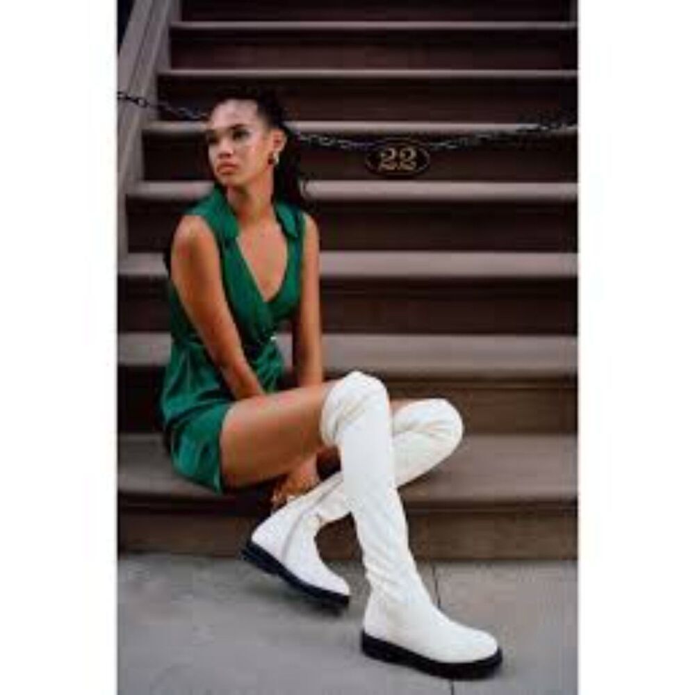 Urban Outfitters Woman Sabrina Tall Boot Winter White Faux Leather